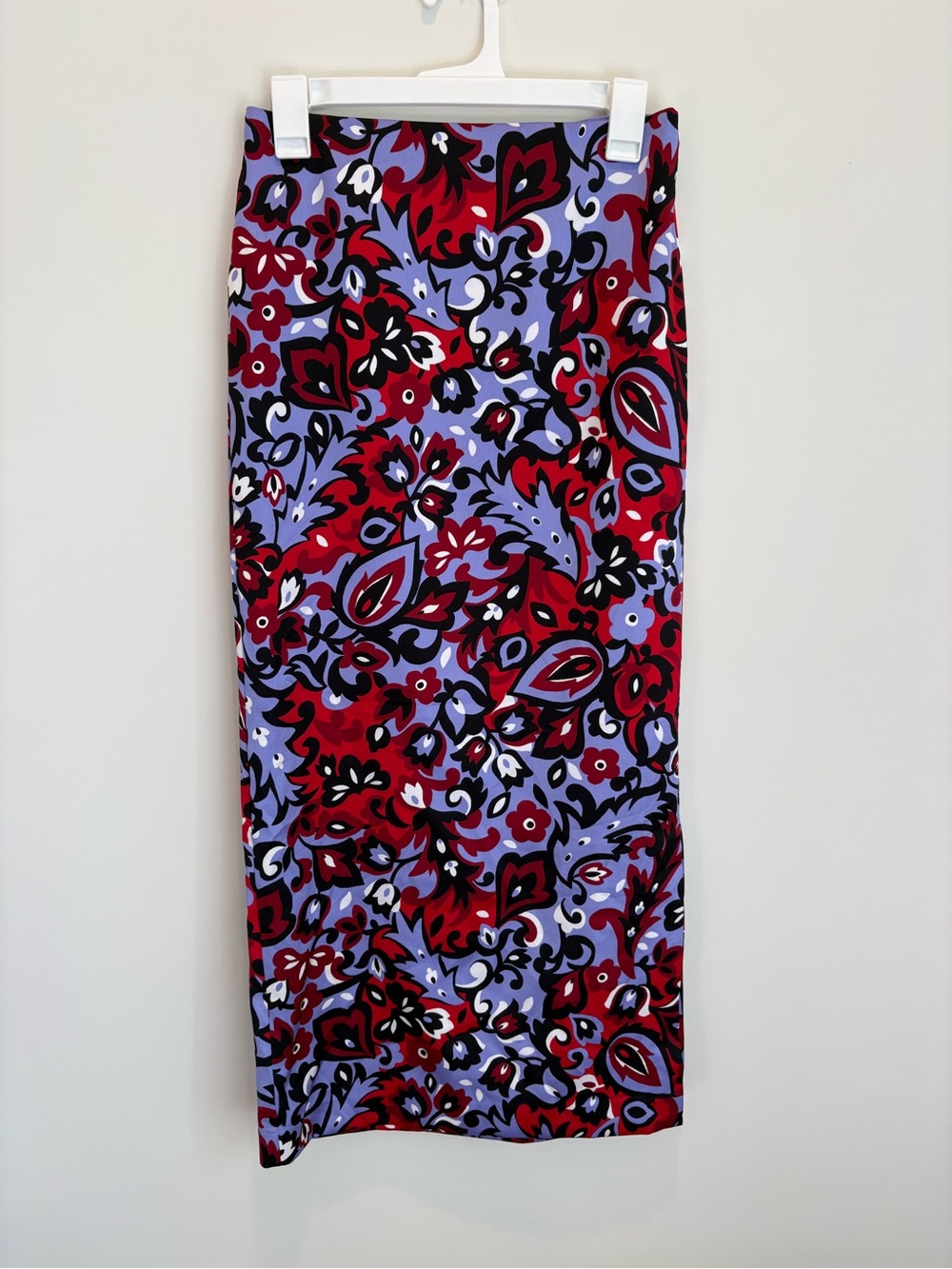 Ann Taylor Red and Lavender Paisley-Print Midi Skirt